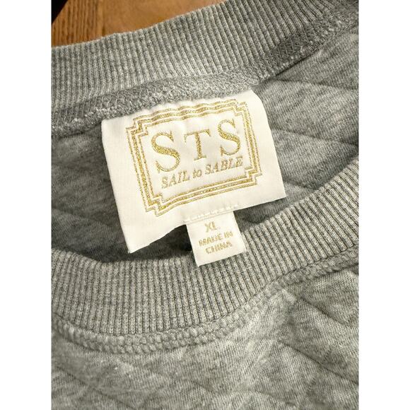 Sail to Sable Gray Quilted Puff Sleeve Sweatshirt XL Classic Pullover Top - Picture 3 of 7